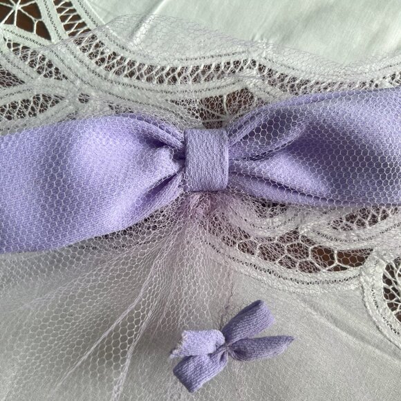 Vintage 60s Purple Fascinator Mesh Netting Hair Bows Pastel Mauve Hairnet Rockab - Picture 5 of 10